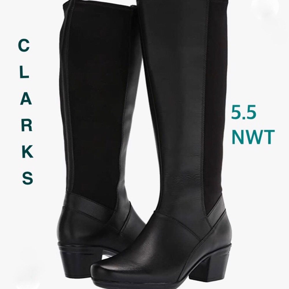 Clarks Women’s Emslie Emma Wide Calf Leather Dress Boots. 5.5. NWT and in Box